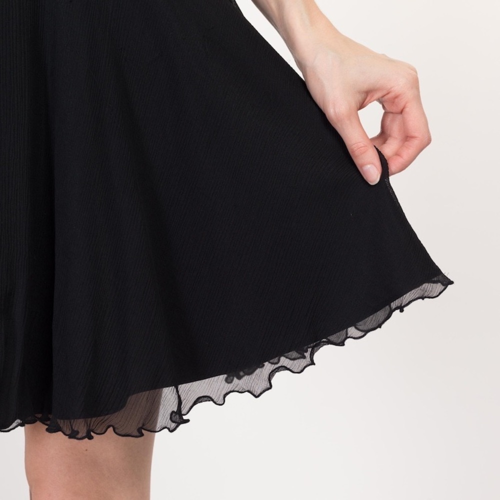 Express Vintage Y2K Black Silk Mini Dress Sleeveless A Line V Neck Lettuce Hem - Picture 4 of 7